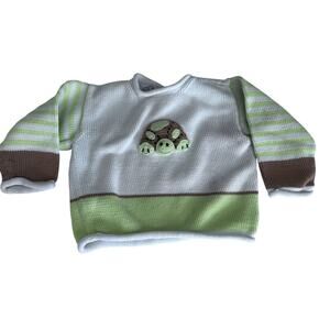 Zackali 4 kids White and Green Turtle Colorblock Sweater - Size 2